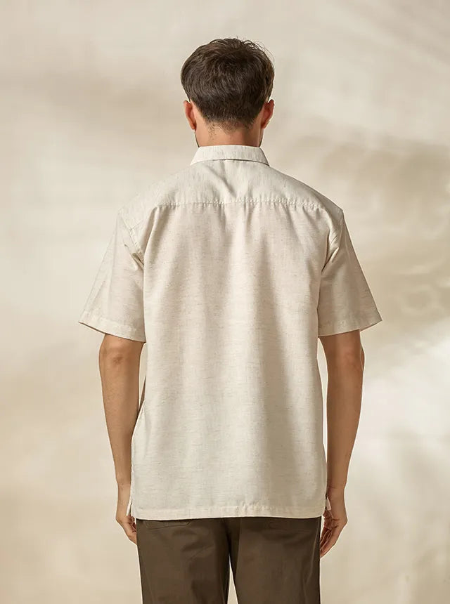 Men's Lyocell-Linen Architectural Print Half Sleeve Shirt