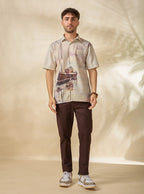 Men’s Lyocell-Linen Nautical Print Half-Sleeve Shirt