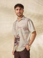 Men’s Lyocell-Linen Nautical Print Half-Sleeve Shirt