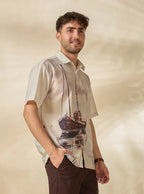 Men’s Lyocell-Linen Nautical Print Half-Sleeve Shirt