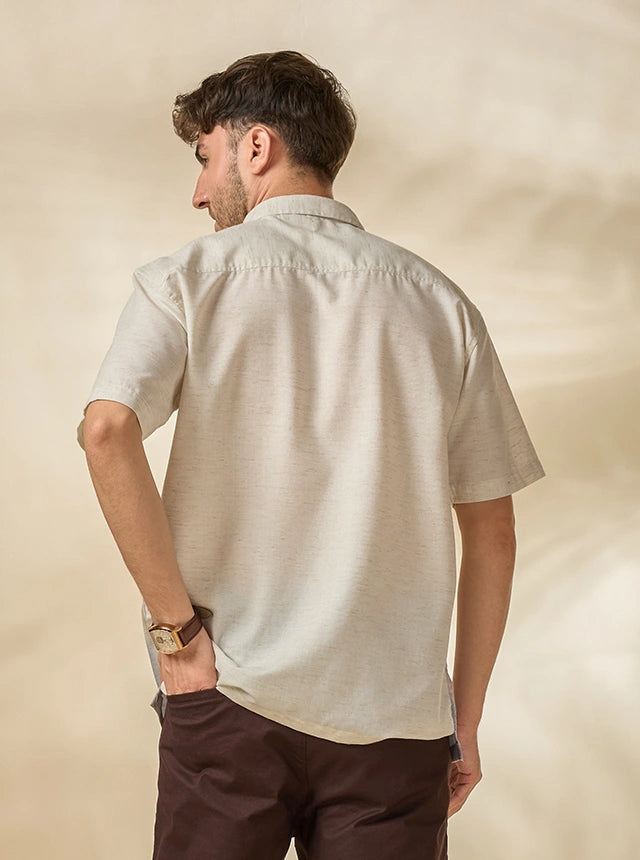 Men’s Lyocell-Linen Nautical Print Half-Sleeve Shirt
