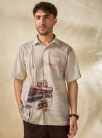 Men’s Lyocell-Linen Nautical Print Half-Sleeve Shirt