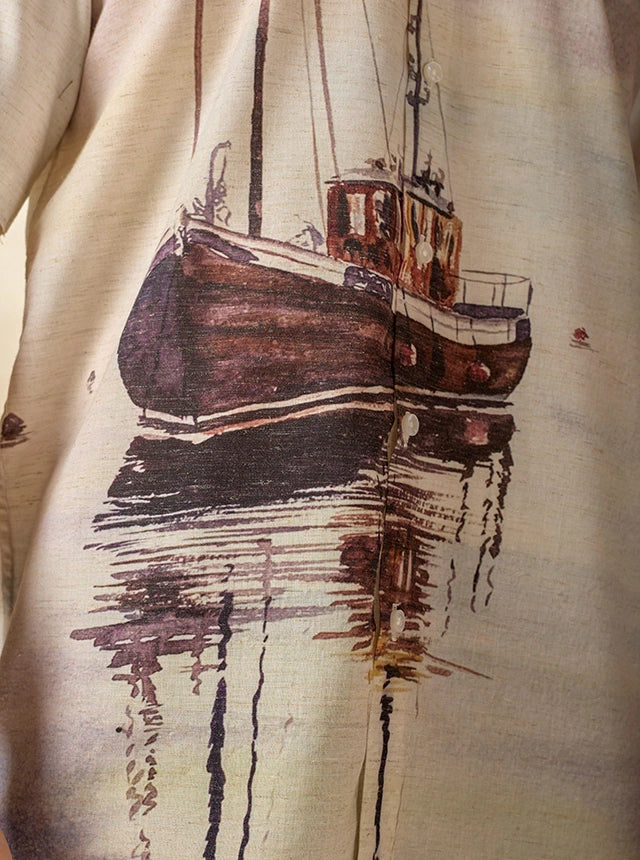 Men’s Lyocell-Linen Nautical Print Half-Sleeve Shirt