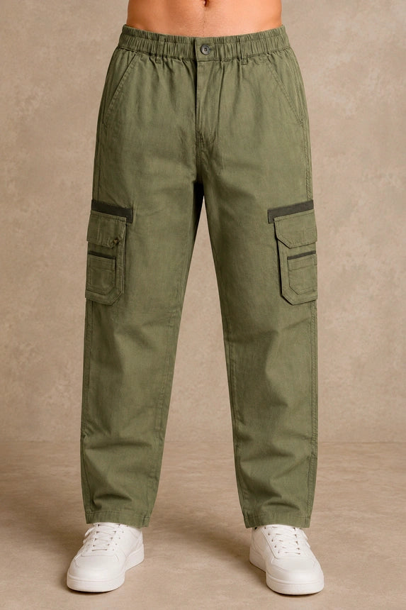 Premium 100% Cotton Slub Men's Cargo Pants – Military Olive Green