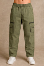 Premium 100% Cotton Slub Men's Cargo Pants – Military Olive Green