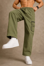 Premium 100% Cotton Slub Men's Cargo Pants – Military Olive Green