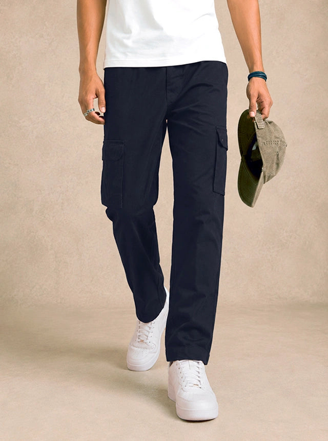 Premium Cotton-Linen Slub Men's Cargo Pants – Deep Navy Blue