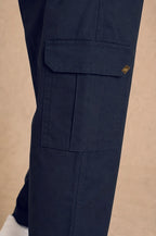 Premium Cotton-Linen Slub Men's Cargo Pants – Deep Navy Blue