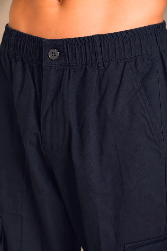 Premium Cotton-Linen Slub Men's Cargo Pants – Deep Navy Blue