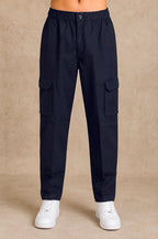 Premium Cotton-Linen Slub Men's Cargo Pants – Deep Navy Blue