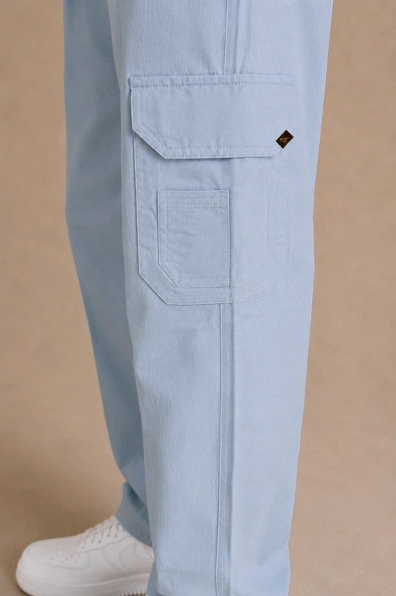 Premium 100% Cotton Slub Men's Cargo Pants – Sky Blue