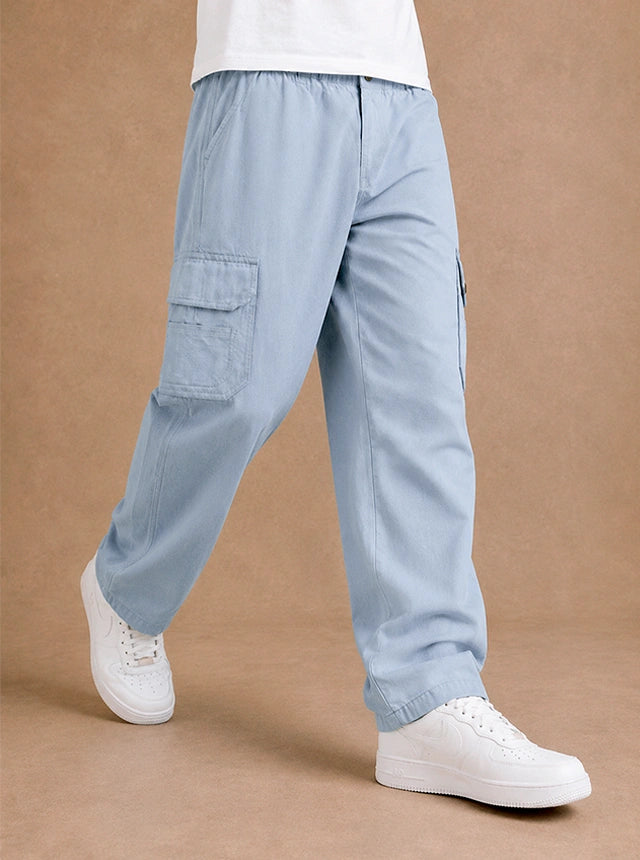 Premium 100% Cotton Slub Men's Cargo Pants – Sky Blue