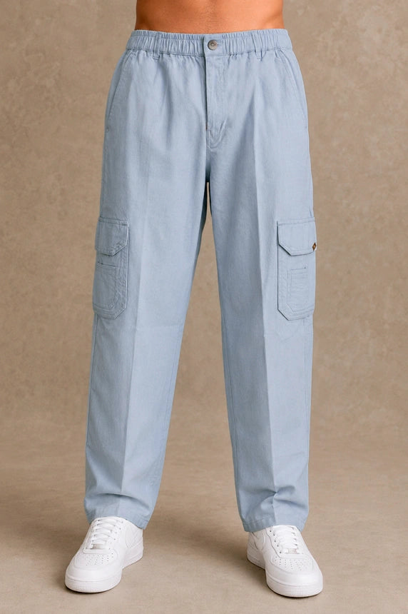 Premium 100% Cotton Slub Men's Cargo Pants – Sky Blue