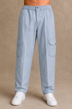 Premium 100% Cotton Slub Men's Cargo Pants – Sky Blue