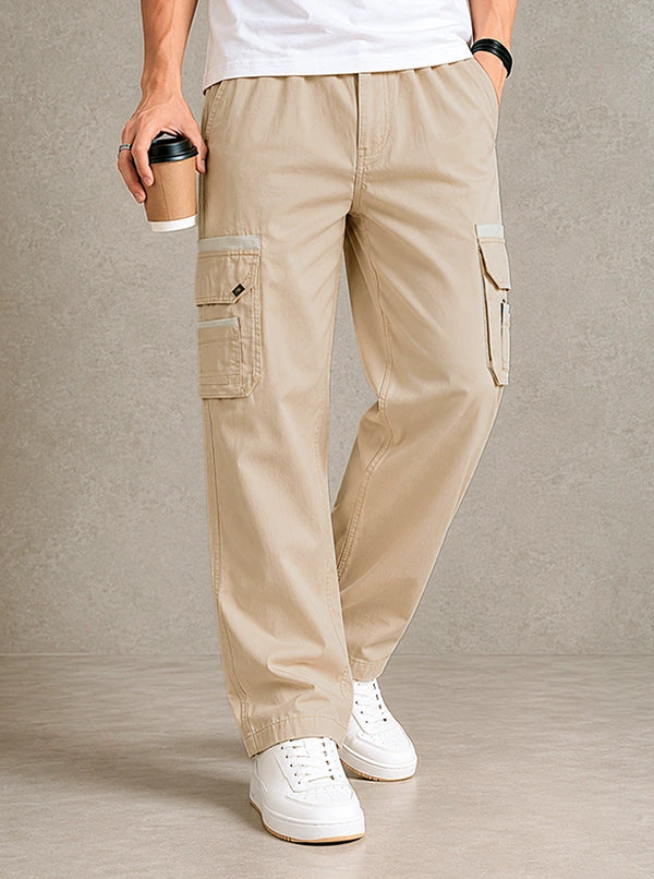 Premium 100% Cotton Slub Men's Cargo Pants – Sand Beige