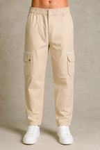 Premium 100% Cotton Slub Men's Cargo Pants – Sand Beige