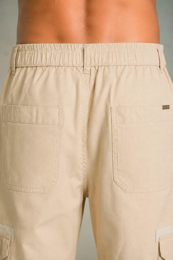 Premium 100% Cotton Slub Men's Cargo Pants – Sand Beige