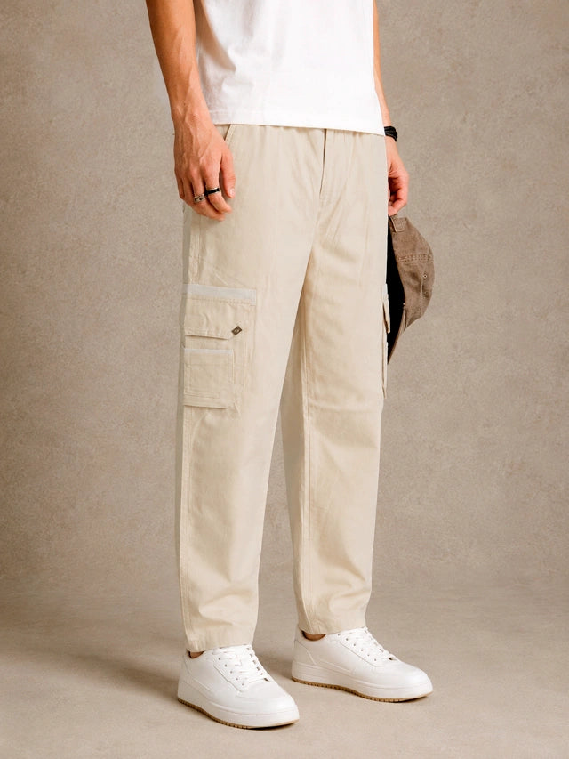 Premium 100% Cotton Slub Men's Cargo Pants – Sand Beige
