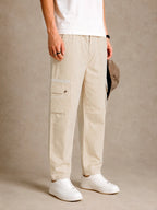 Premium 100% Cotton Slub Men's Cargo Pants – Sand Beige