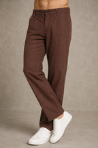 Premium 100% Pure Linen Men's Trousers – Mocha Brown