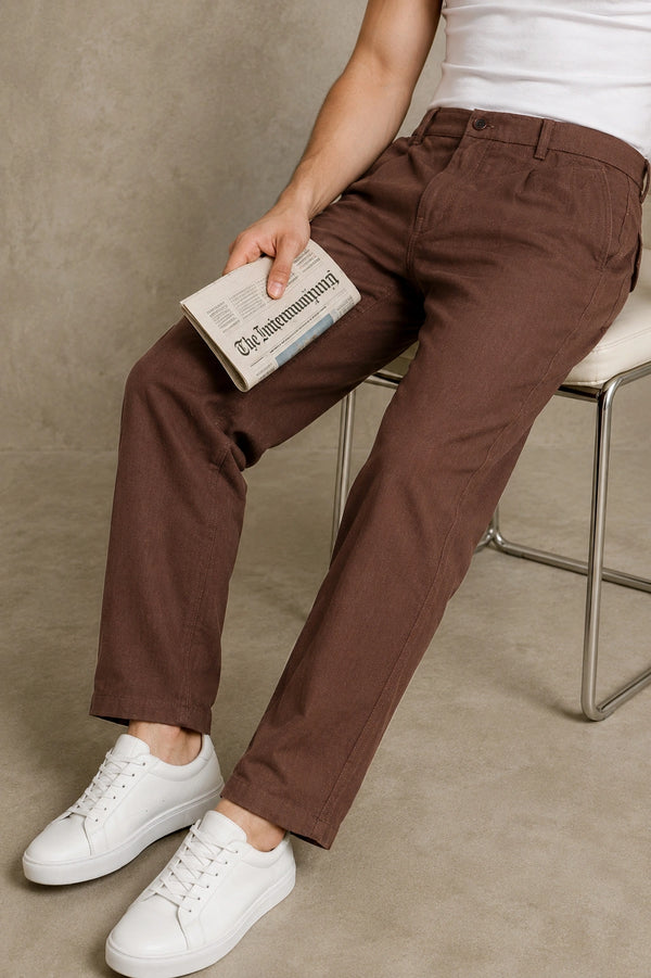 Premium 100% Pure Linen Men's Trousers – Mocha Brown