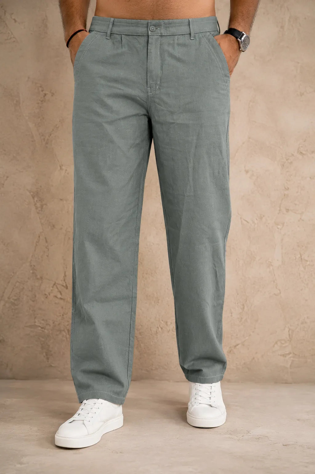 Premium 100% Pure Linen Men's Trousers – Sage Green