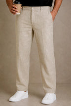 Premium 100% Pure Linen Men's Pleated Trousers – Natural Beige
