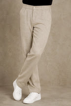 Premium 100% Pure Linen Men's Pleated Trousers – Natural Beige