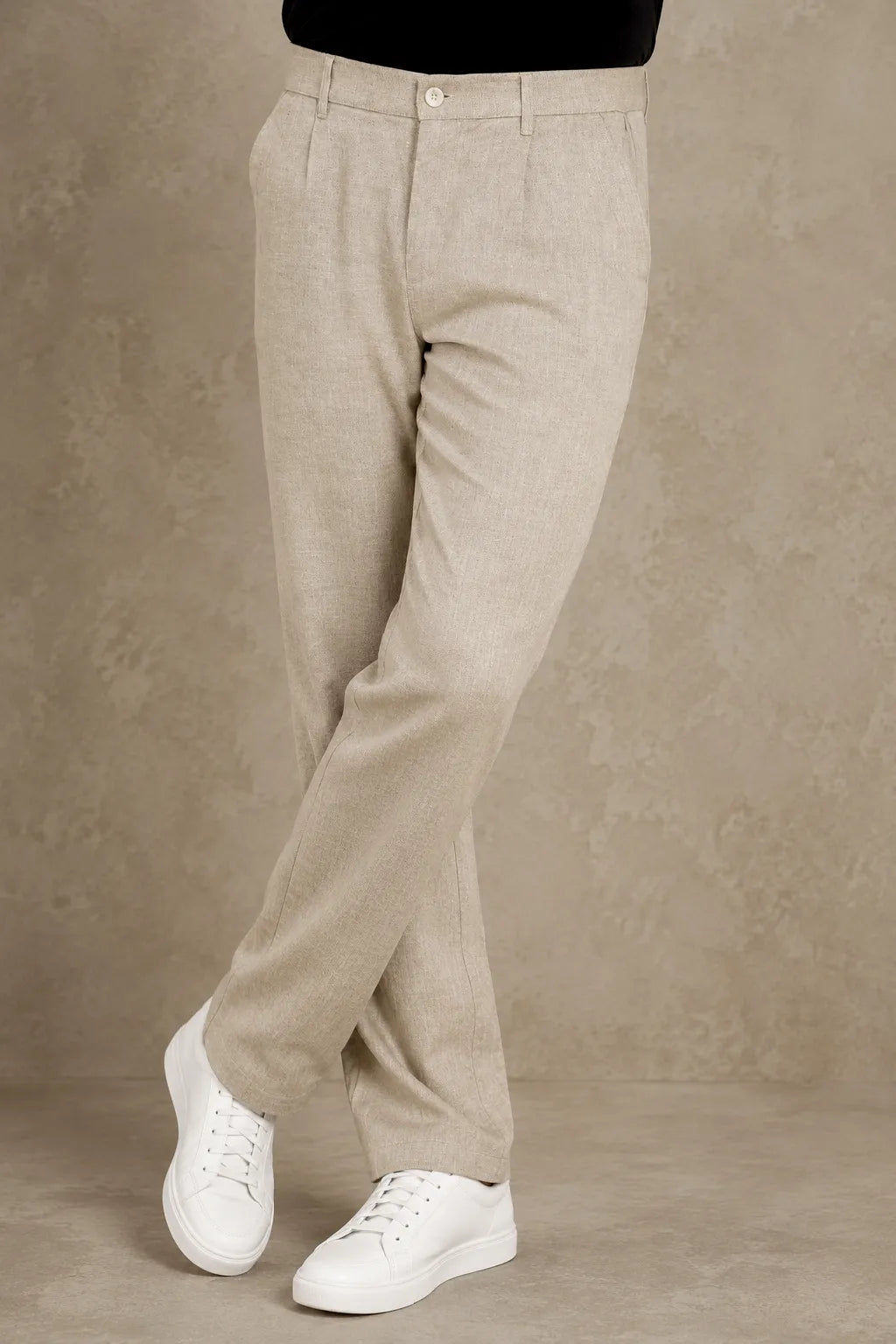 Premium 100% Pure Linen Men's Pleated Trousers – Natural Beige