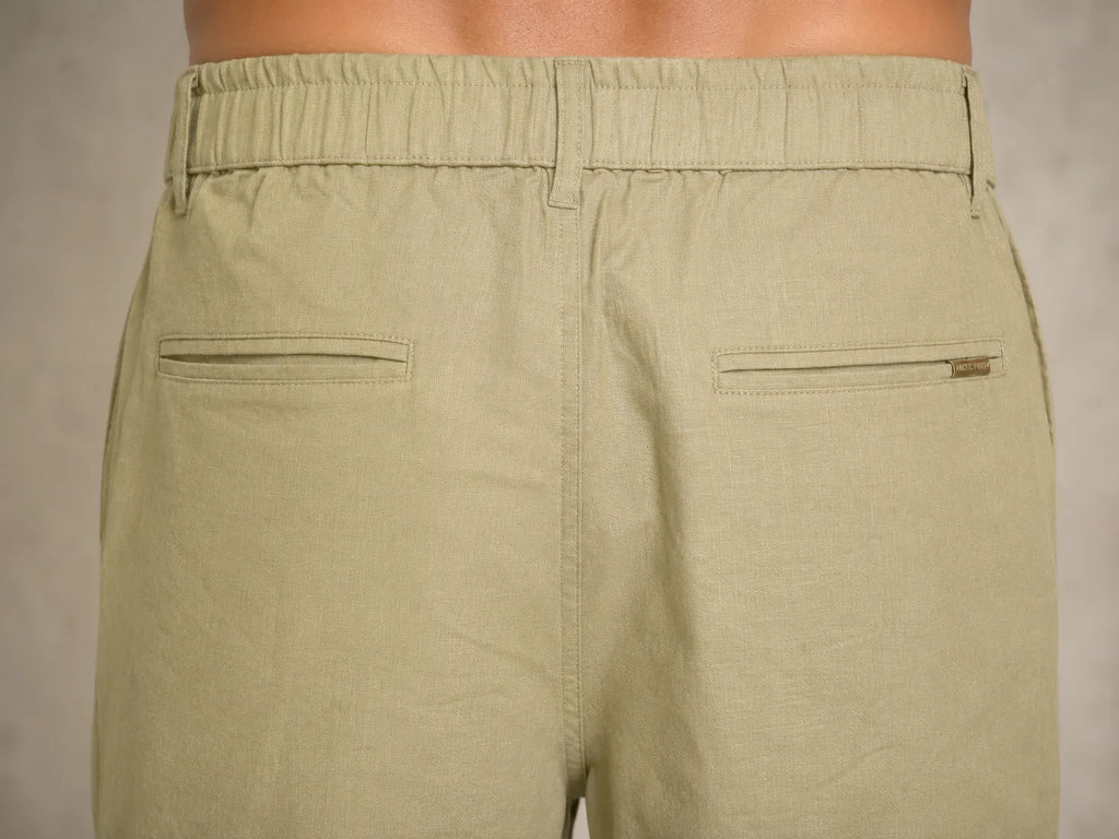 Premium 100% Pure Linen Men's Trousers – Olive Khaki
