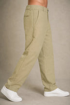 Premium 100% Pure Linen Men's Trousers – Olive Khaki