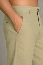 Premium 100% Pure Linen Men's Trousers – Olive Khaki