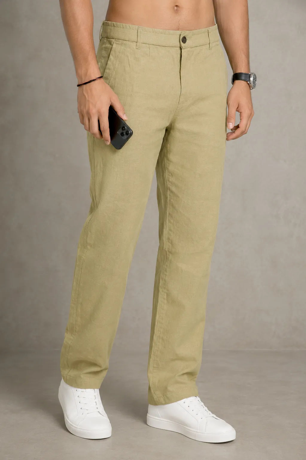 Premium 100% Pure Linen Men's Trousers – Olive Khaki