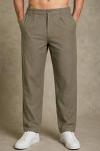 Premium 100% Pure Linen Men's Pleated Trousers – Olive Green