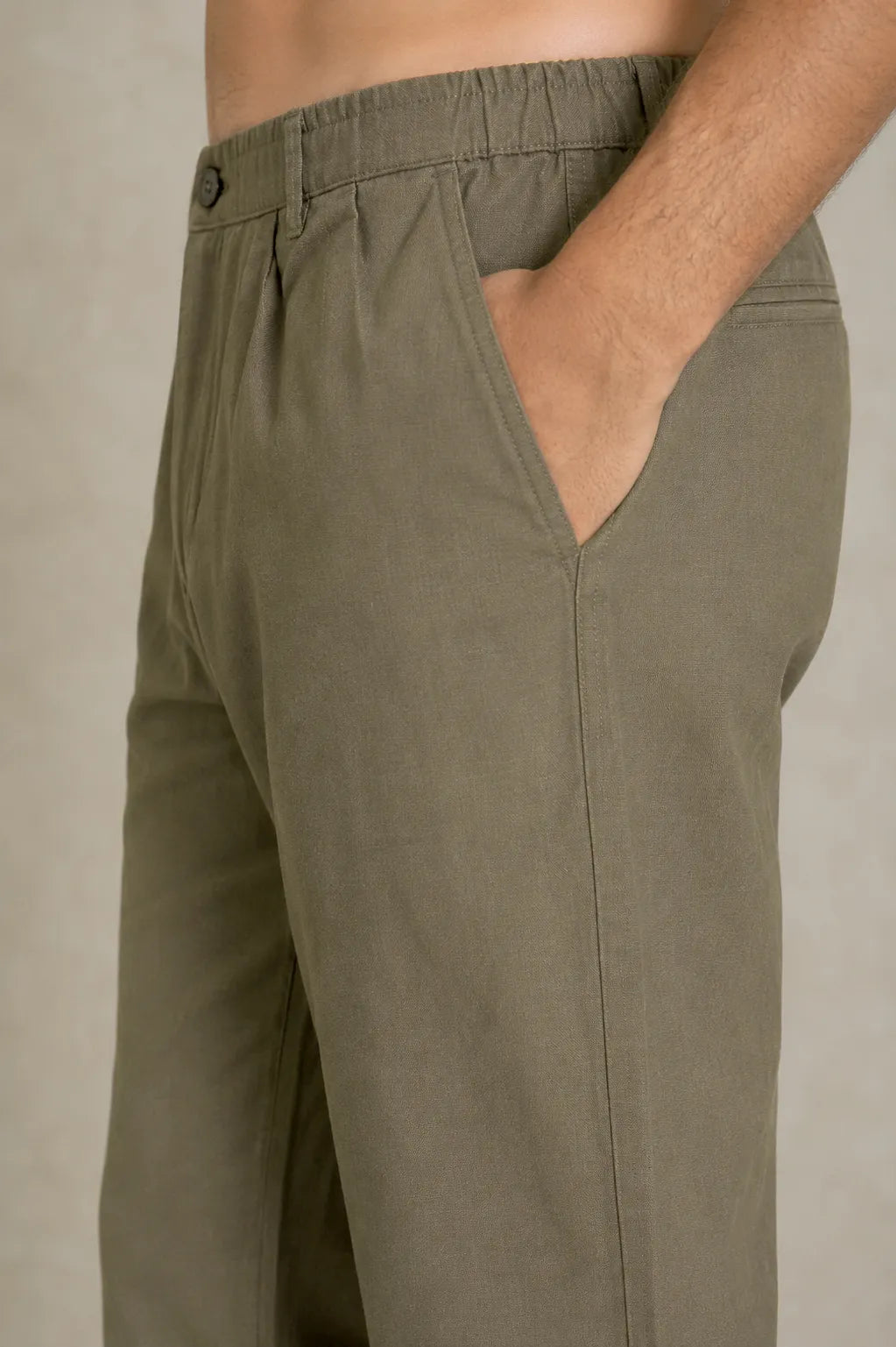 Premium 100% Pure Linen Men's Pleated Trousers – Olive Green