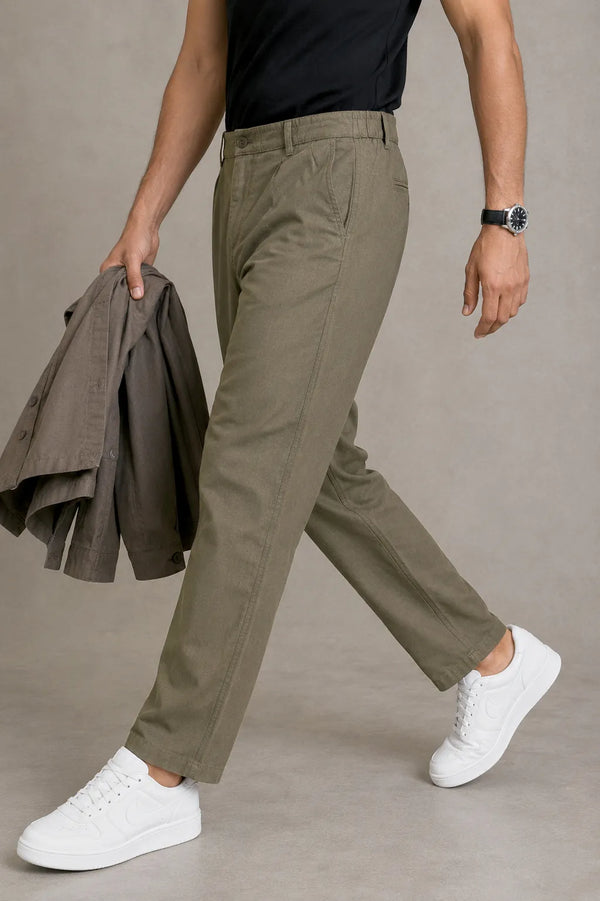 Premium 100% Pure Linen Men's Pleated Trousers – Olive Green