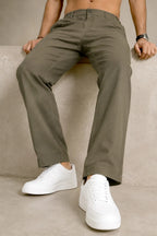 Premium 100% Pure Linen Men's Pleated Trousers – Olive Green