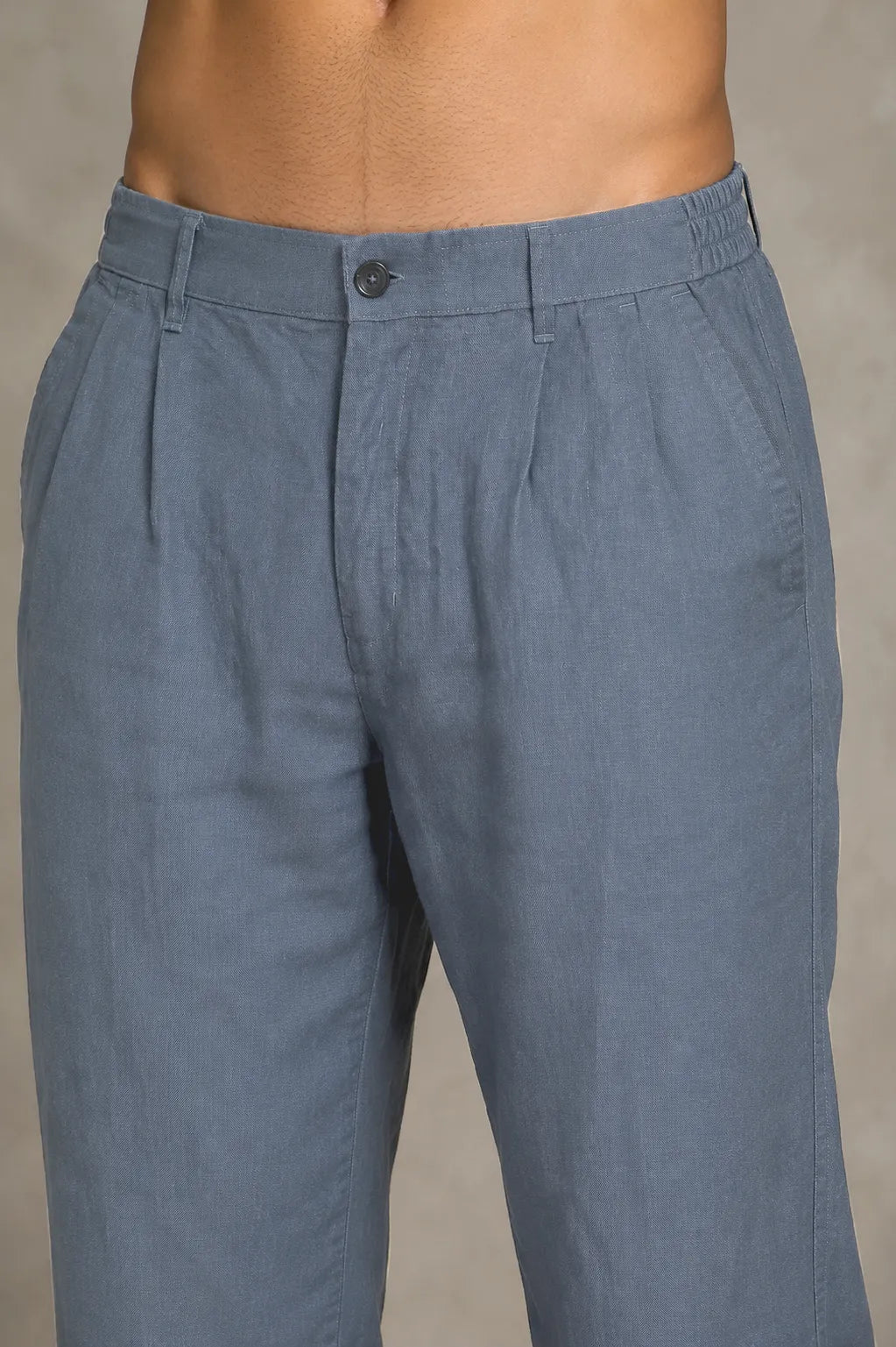Premium 100% Pure Linen Men's Pleated Trousers – Slate Blue