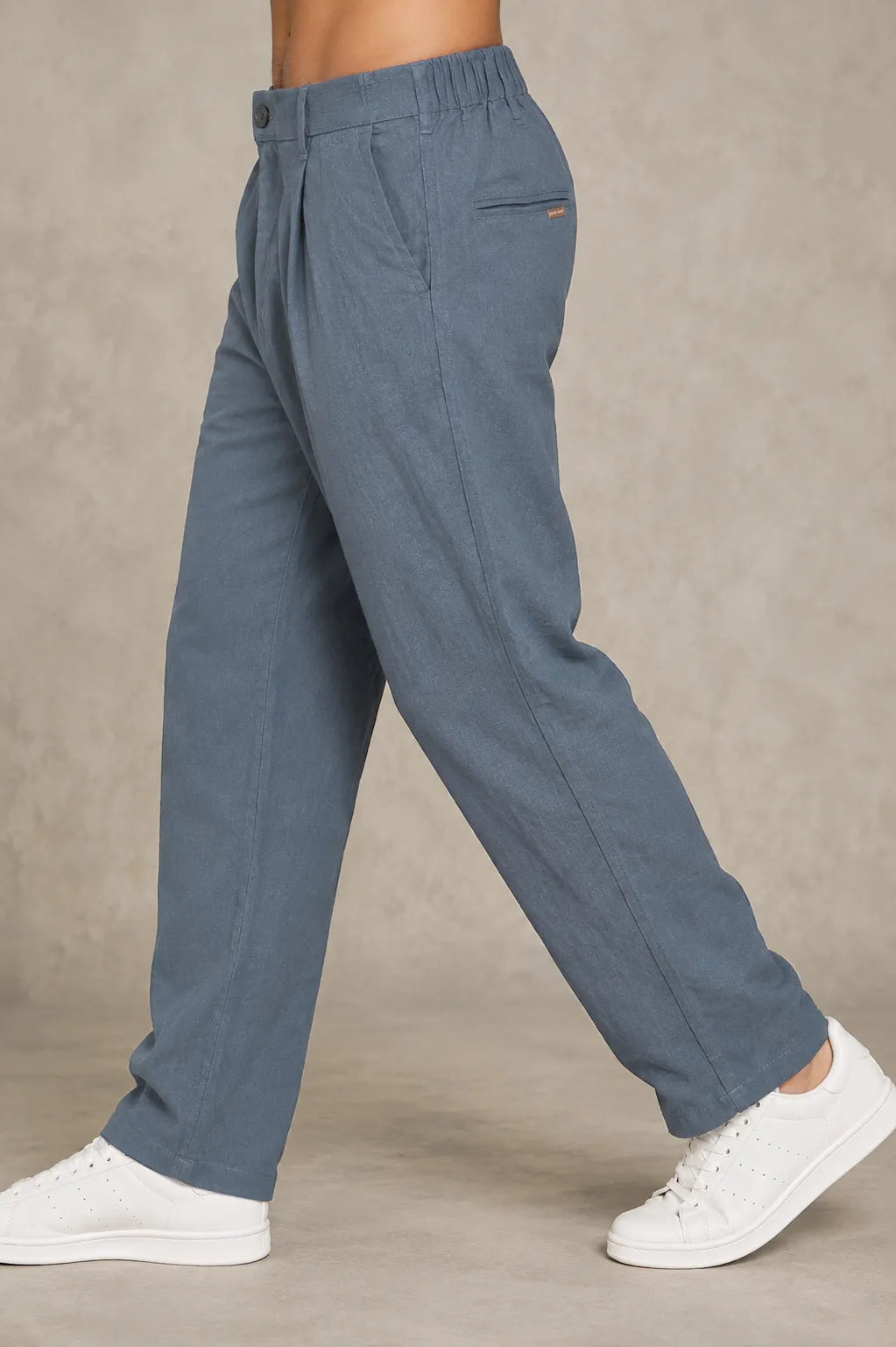 Premium 100% Pure Linen Men's Pleated Trousers – Slate Blue