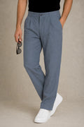 Premium 100% Pure Linen Men's Pleated Trousers – Slate Blue
