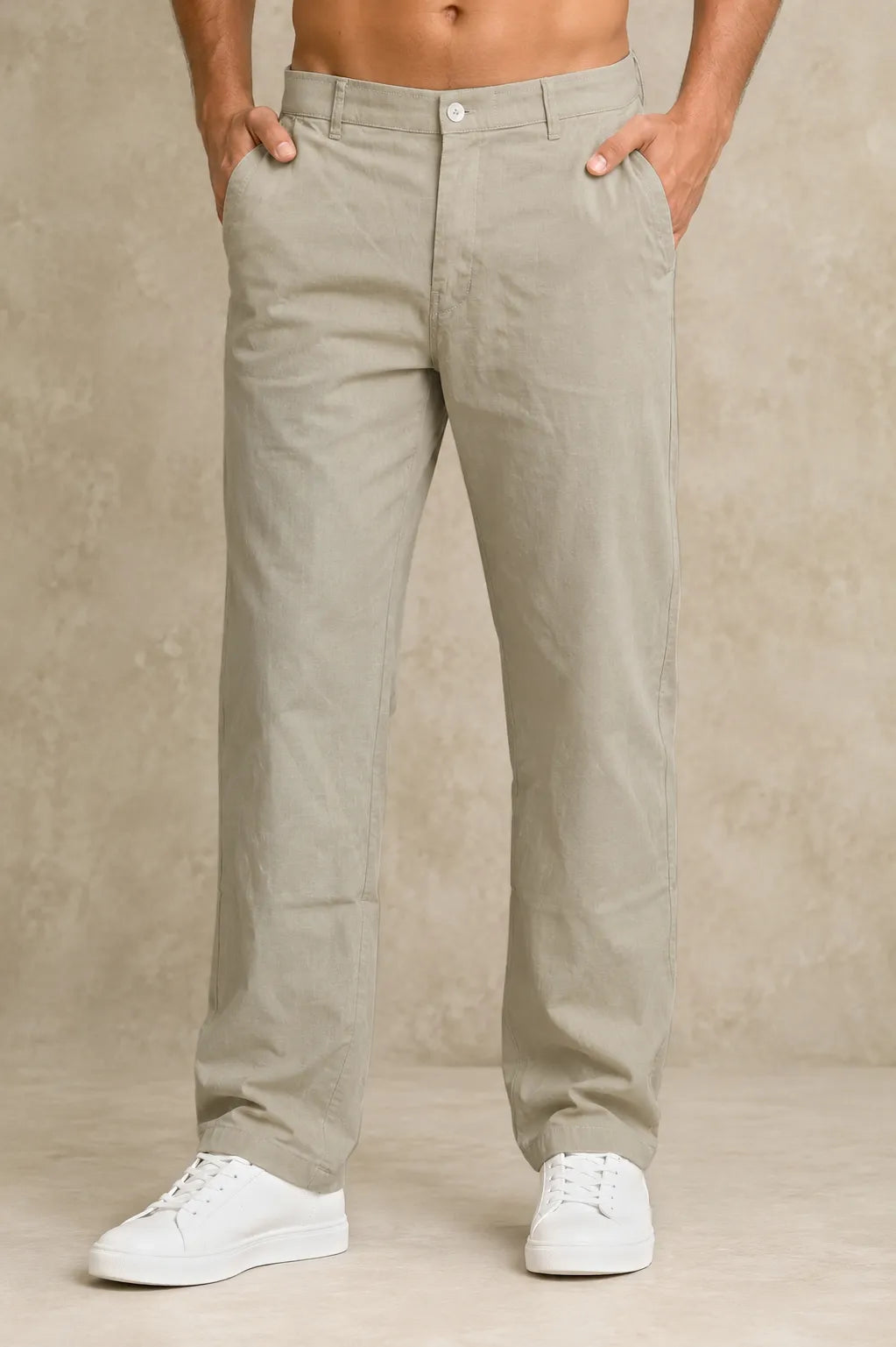 Everyday Comfort Cotton-Linen Blend Trousers – Sand Beige