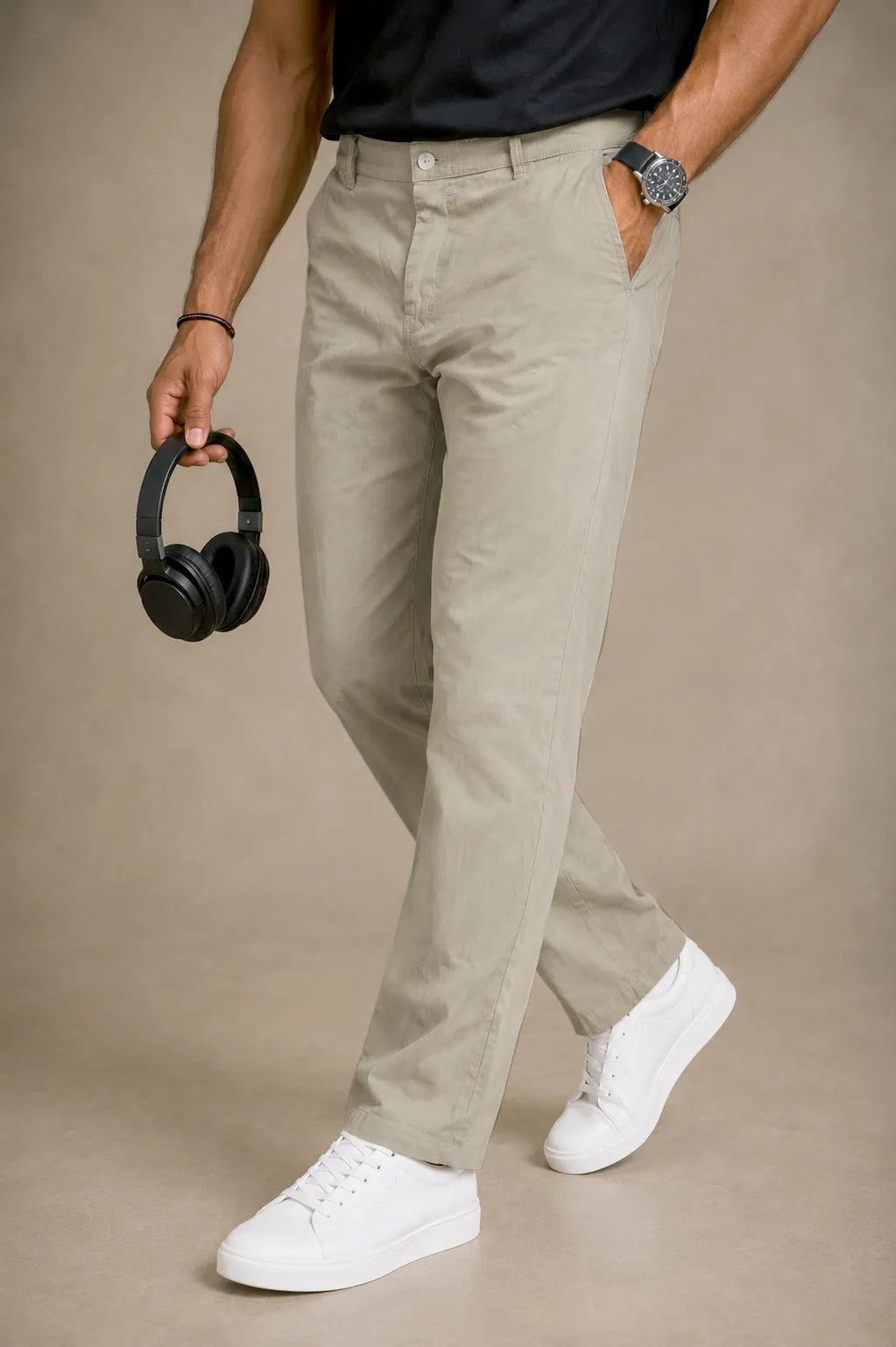 Everyday Comfort Cotton-Linen Blend Trousers – Sand Beige