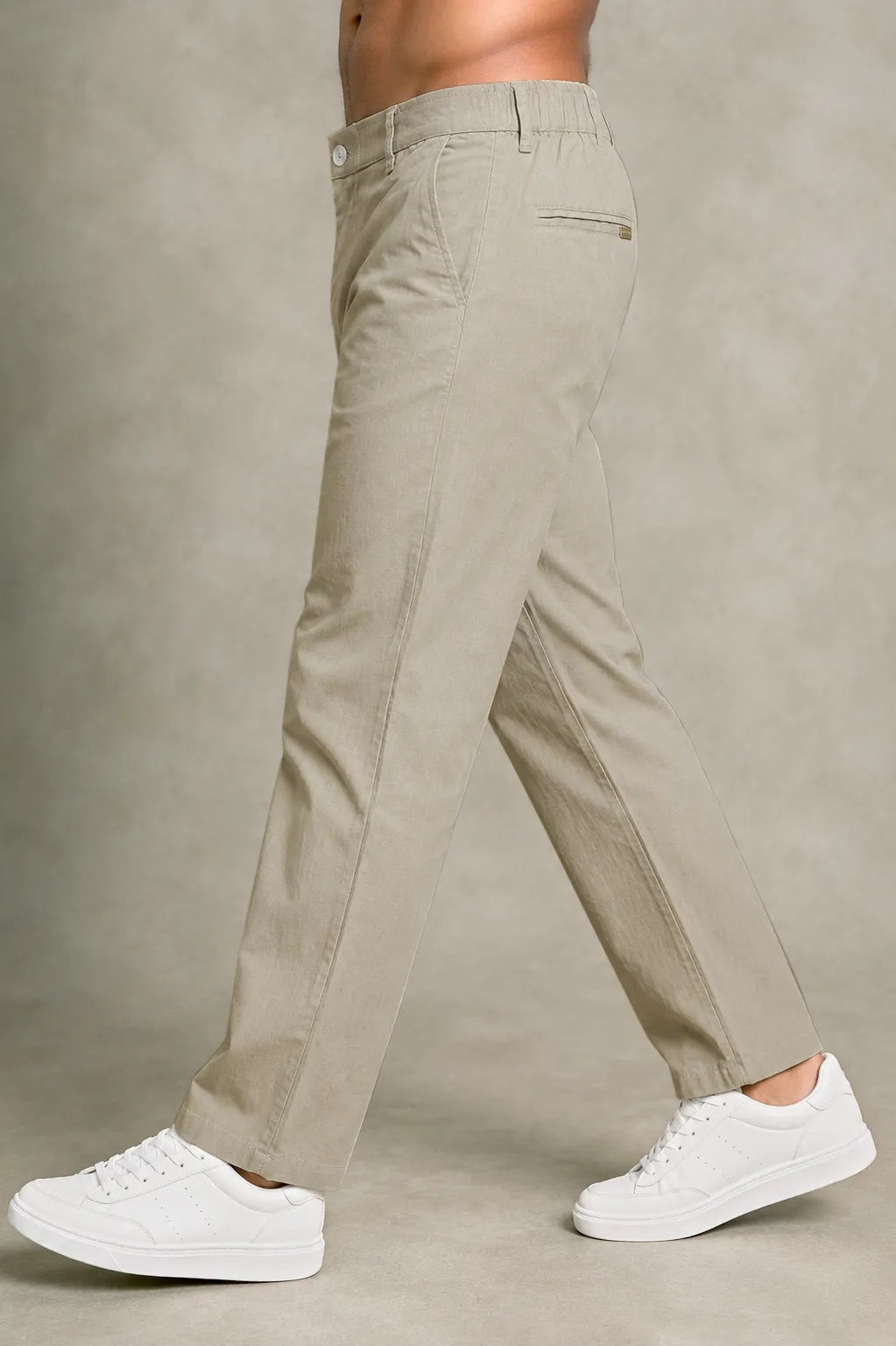 Everyday Comfort Cotton-Linen Blend Trousers – Sand Beige
