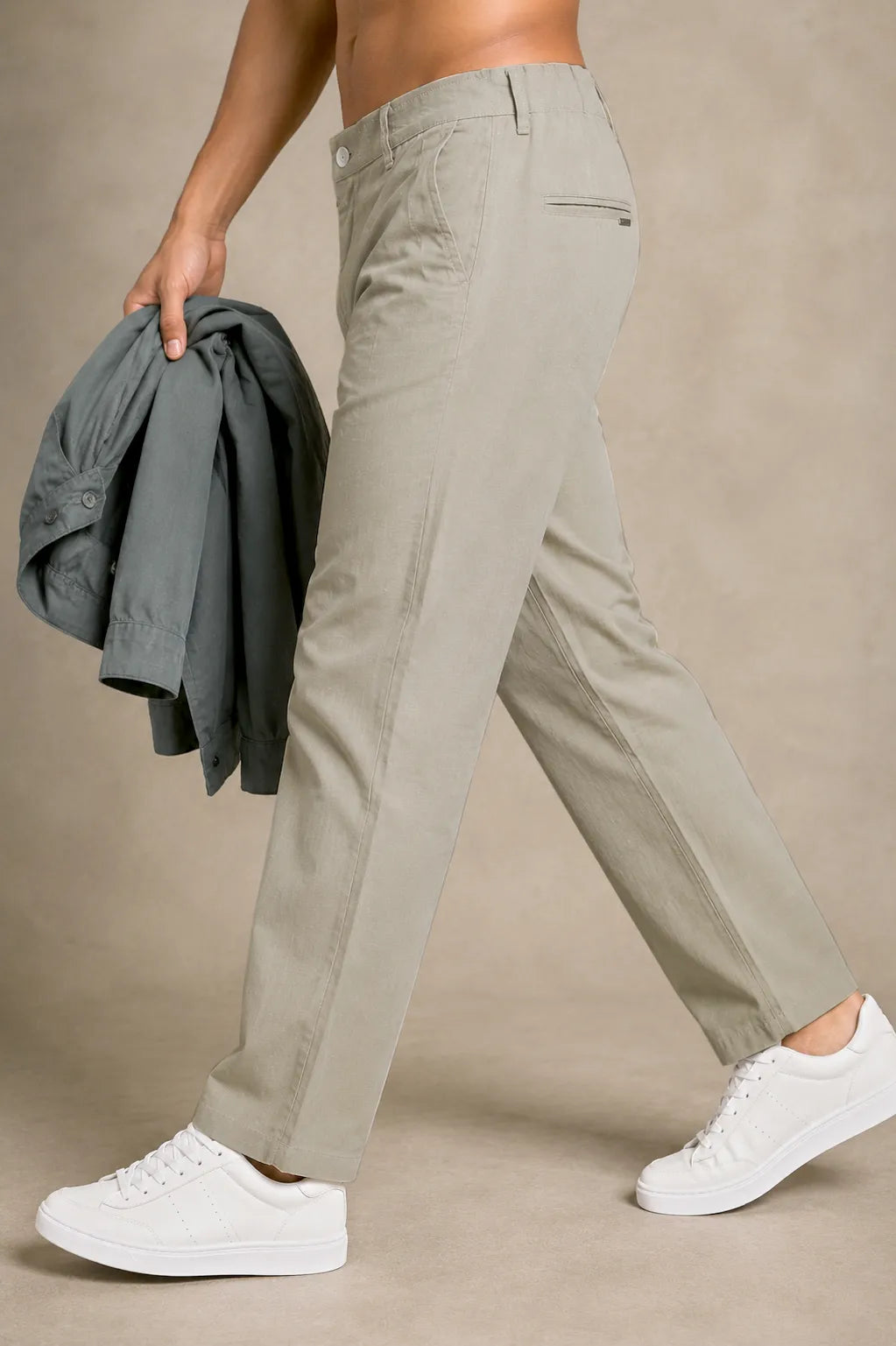 Everyday Comfort Cotton-Linen Blend Trousers – Sand Beige