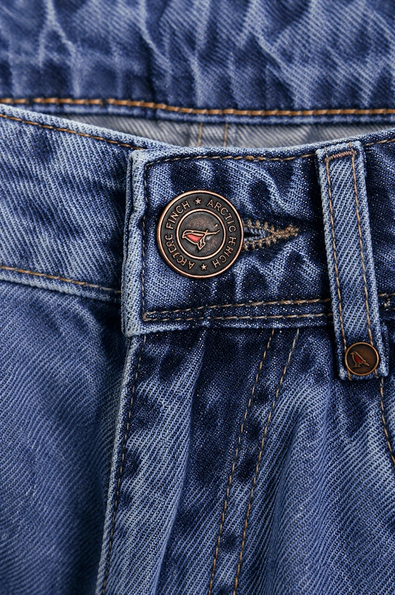 Premium 100% Cotton Non-Stretch Denim Cargo Pants – Vintage Wash Blue