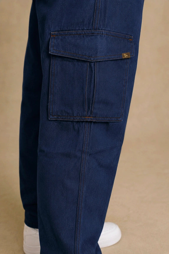 Premium Cotton-Tencel Non-Stretch Cargo Pants – Raw Indigo Blue