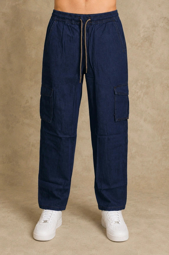 Premium Cotton-Tencel Non-Stretch Cargo Pants – Raw Indigo Blue