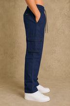 Premium Cotton-Tencel Non-Stretch Cargo Pants – Raw Indigo Blue