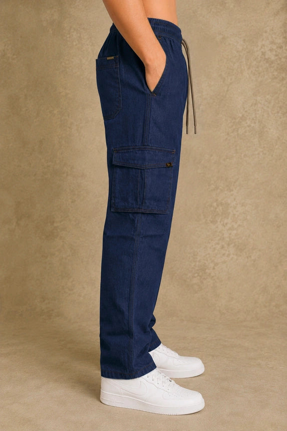 Premium Cotton-Tencel Non-Stretch Cargo Pants – Raw Indigo Blue