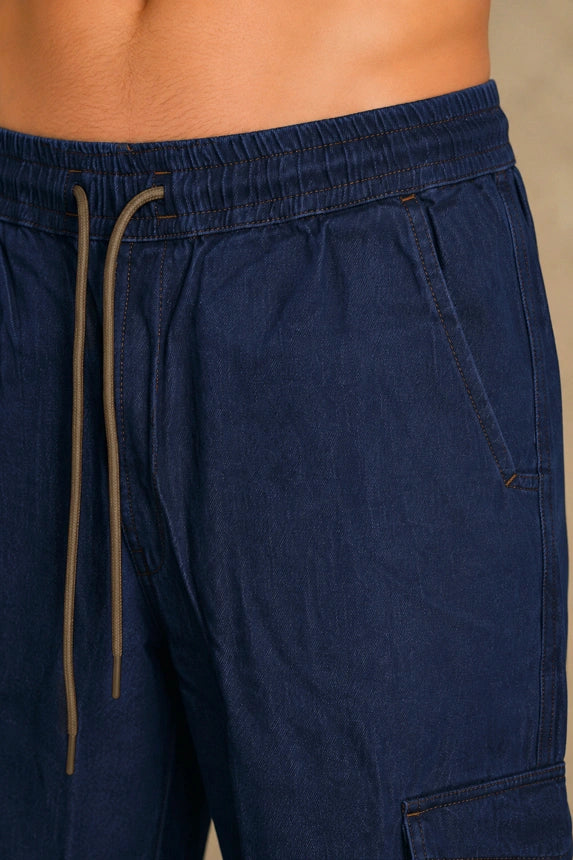Premium Cotton-Tencel Non-Stretch Cargo Pants – Raw Indigo Blue